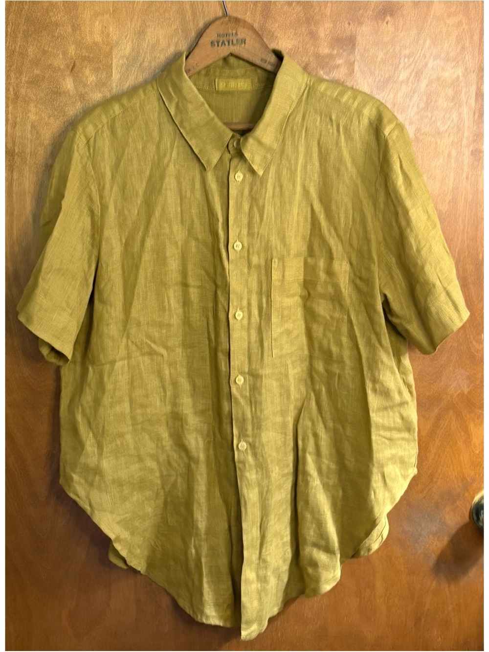 CP Shades Georgia Chartreuse Green Yellow 100% Linen Button Down Shirt Oversized